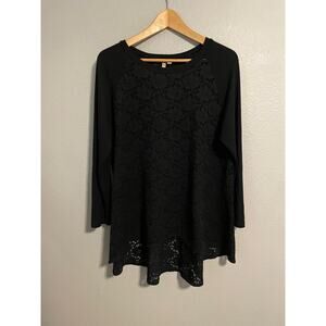Comfy USA Womens Tunic XS Black Floral Lace Stretch Sheer Long Sleeve Whimsigoth